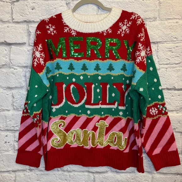 Women's Holiday Verbiage Oversized Christmas Festive Graphic Sweater - Picture 2 of 4